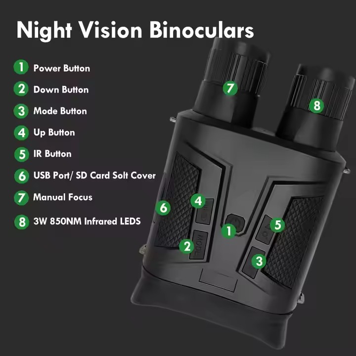 Night Vision Binoculars for Complete Darkness with LCD Screen Infrared (IR) Digital Camera Dual Photo + Video Recording